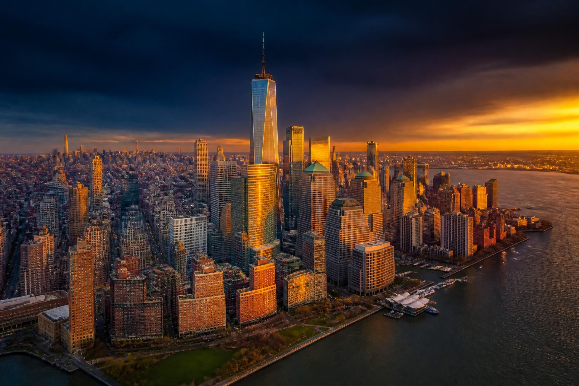 Skyline de New York au coucher du soleil
